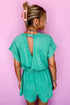 Edgy Casual Mineral Wash Short Sleeve Drawstring Cutout Back Romper